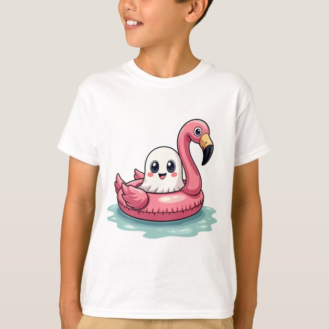 T-shirt Kawaii Cute Ghost Sur Une Piscine Drôle Été Éffray (Devant)