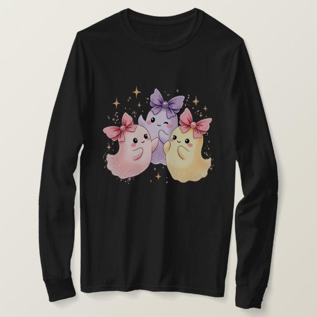 T-shirt Kawaii Cute Pastel Fantômes avec des vaches (Design devant)