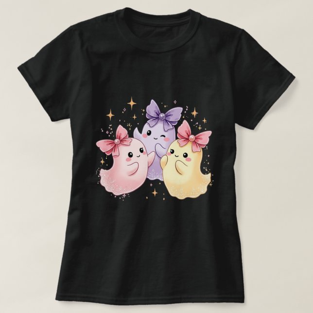 T-shirt Kawaii Cute Pastel Fantômes avec des vaches (Design devant)