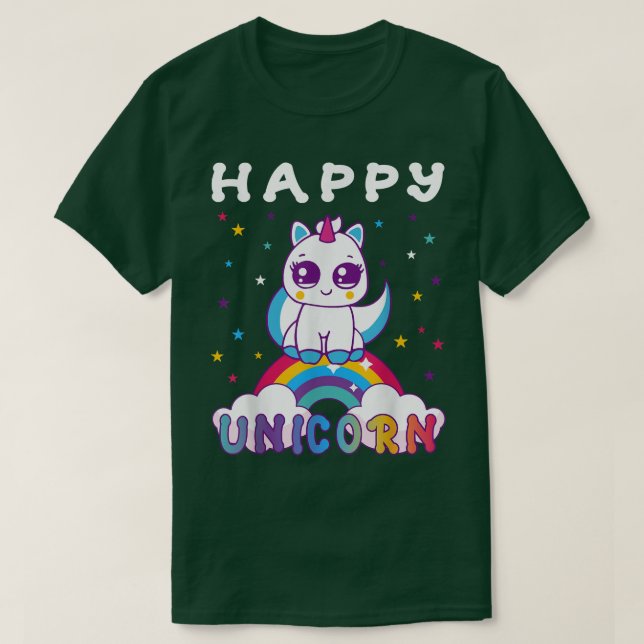 T-shirt Kawaii Cute Rainbow Unicorn (Design devant)