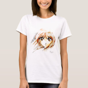 T-shirt Kawaii de yeux de croquis de fille d'Anime de