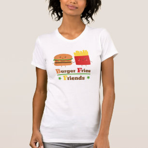 T-shirt Kawaii Dessin Animé Burger Frites Amis Meilleure A