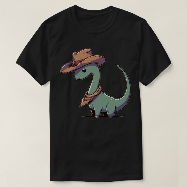 T-shirt Kawaii Dinosaur Brontosaurus Cowboy Funny (Design devant)