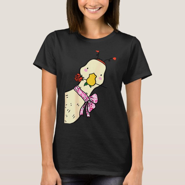 T-shirt Kawaii Duck Rose Heart Bow Valentine Day Cute Anim (Devant)