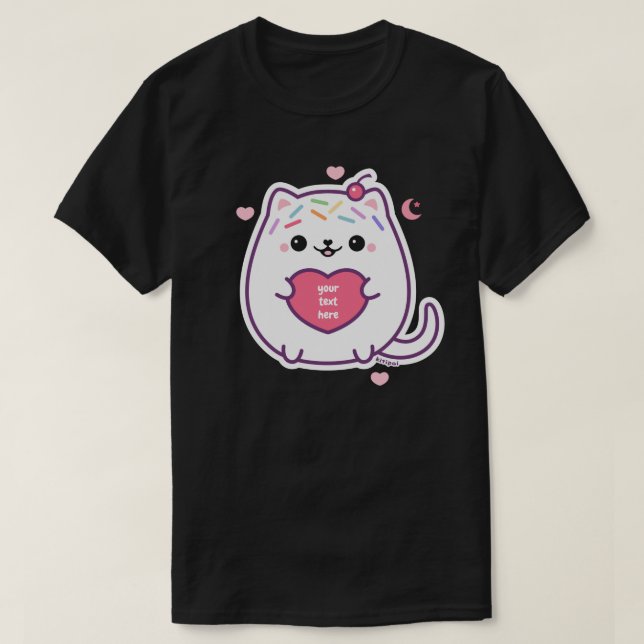 T-shirt Kawaii Fat Kitty Chat avec Coeur (Design devant)