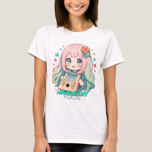 T-shirt Kawaii fille jouant kalimba (Devant)