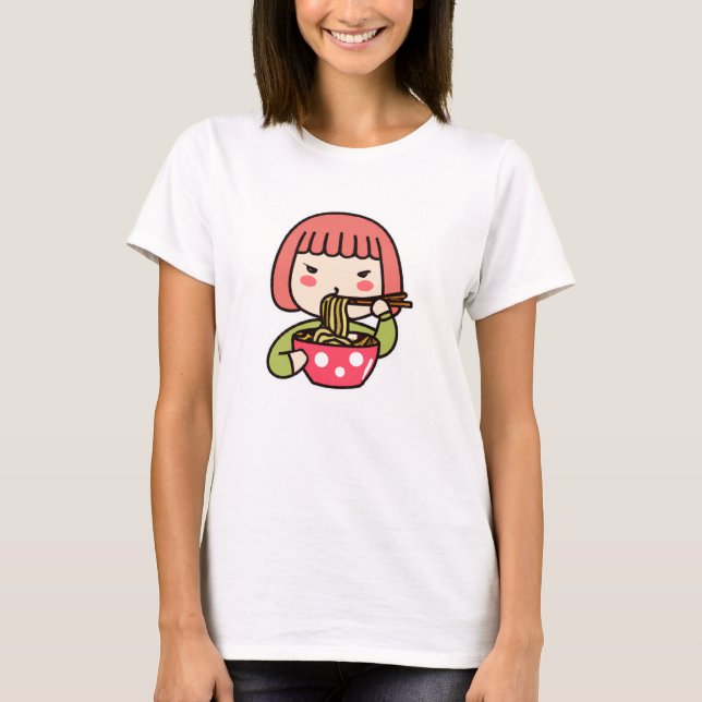 T-shirt Kawaii Fille manger Ramen (Devant)