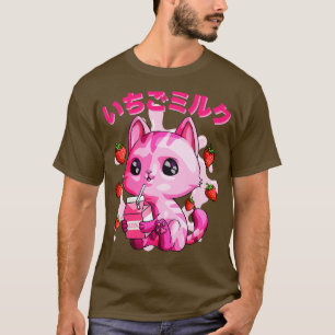 T-shirt Kawaii Fraise Lait Chat Japonais Chibi Kitten G