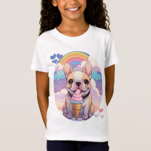 T-Shirt Kawaii French Bulldog Crème glacée Arc-en-ciel