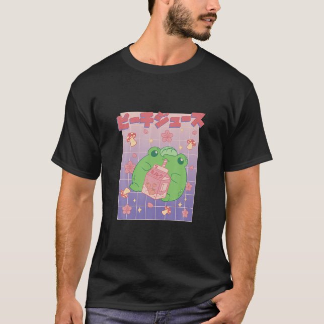 T-shirt Kawaii Frog Boire Jus De Pêche (Devant)
