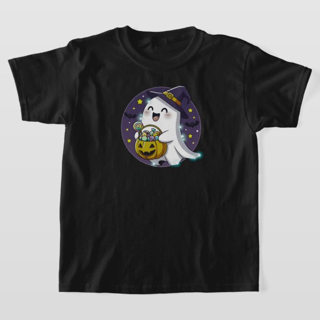 T-shirt Kawaii Ghost avec Casquette sorcier | NOIR SEULEME (Poser)