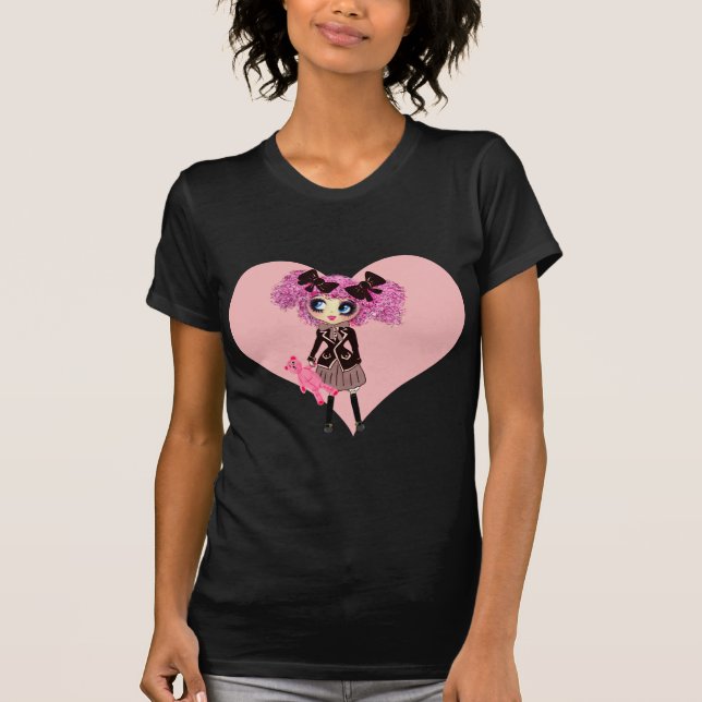 T-shirt Kawaii Girl Pink - écolière (Devant)