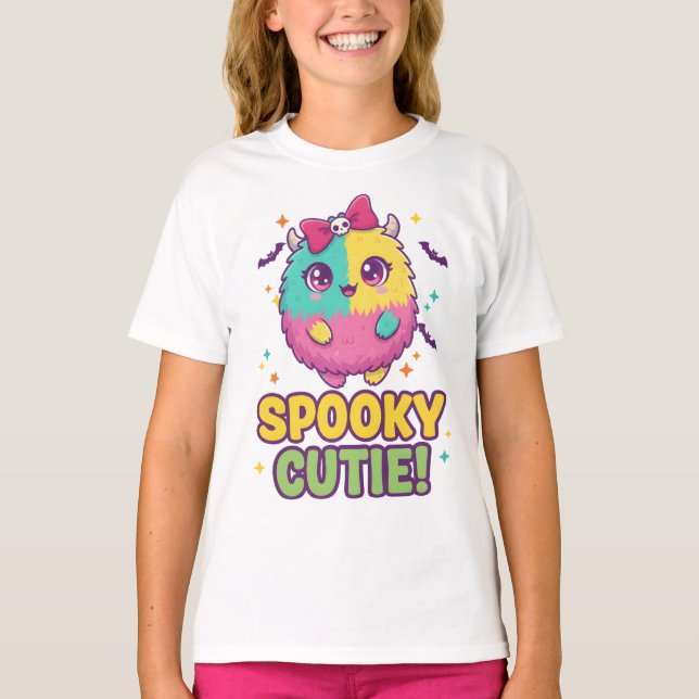 T-shirt Kawaii Halloween Tee with Bats & Skull Bow (Devant)