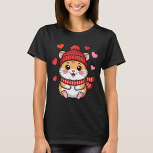 T-shirt Kawaii Hamster Saint-Valentin Cœurs Écharpe Bonnet