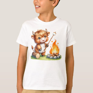 T-shirt Kawaii Highland Cow Roasting Marshmallows Camping
