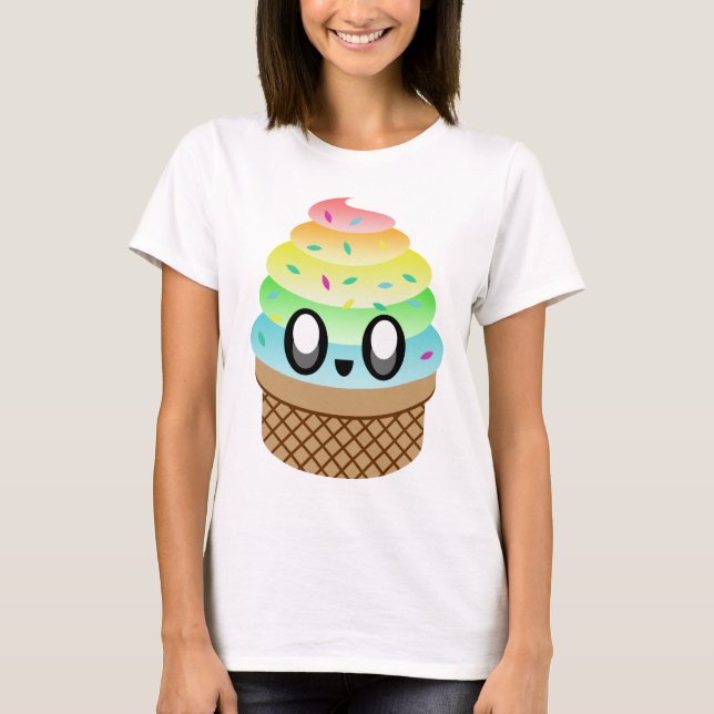 T-shirt Kawaii Ice Cream Rainbow Cone (Devant)