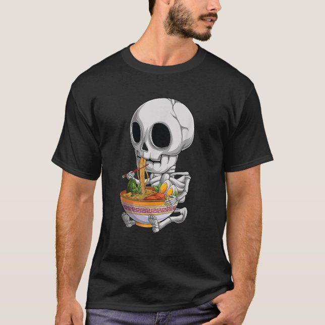 T-shirt kawaii japanese anime Skeleton Halloween ramen Foo (Devant)