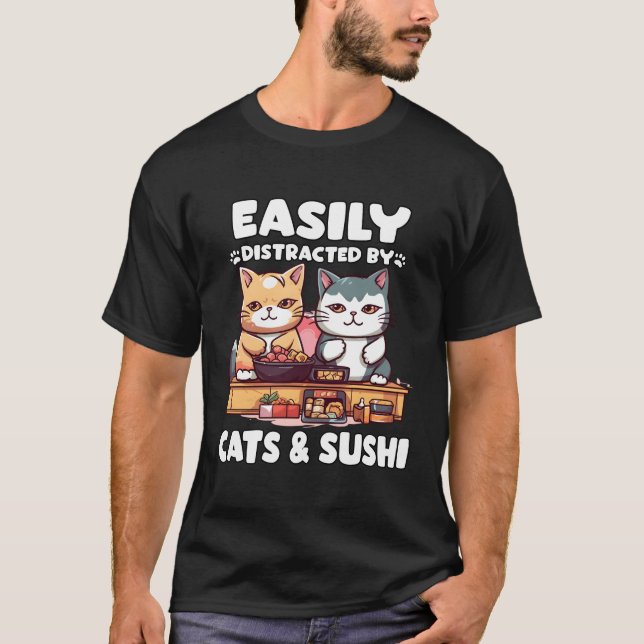 T-shirt Kawaii Japon Neko Sushi Bowl Katzen Ra Otaku (Devant)