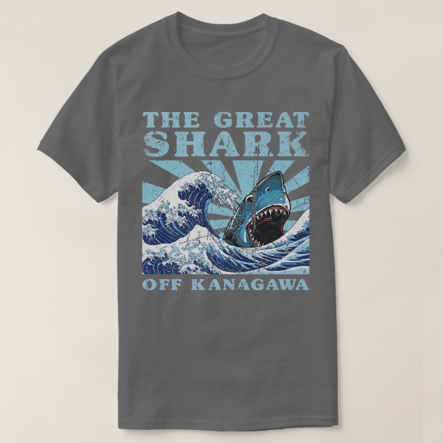 T-shirt Kawaii Japonais Grande vague grand requin mignonne (Design devant)