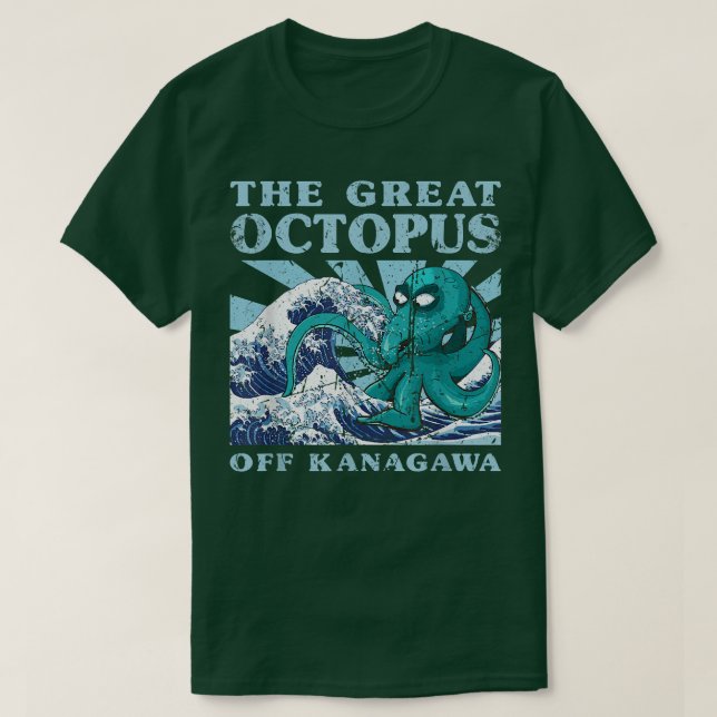 T-shirt Kawaii Japonais Grande Vague Super Octopus Cute Ja (Design devant)