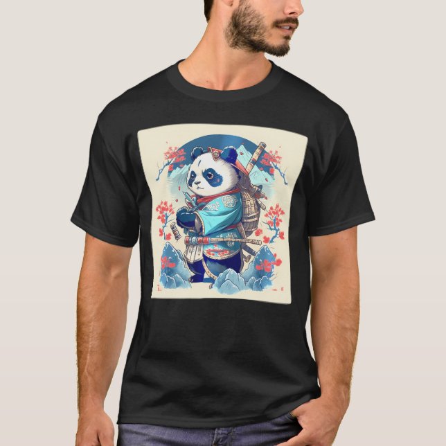 T-shirt Kawaii Japonais Samurai Anime Panda (Devant)