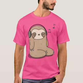 T-shirt Kawaii Jolie Sloth Écouter De La Musique