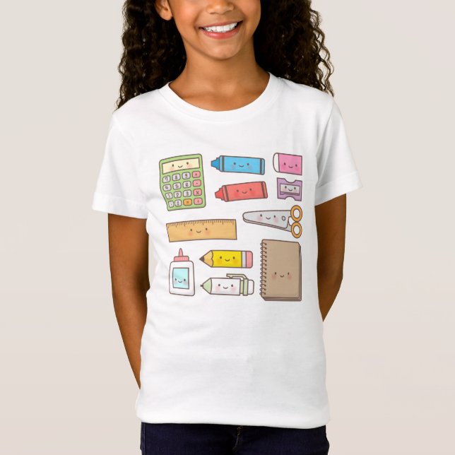 T-Shirt Kawaii Kids Back to School Supplies (Devant)