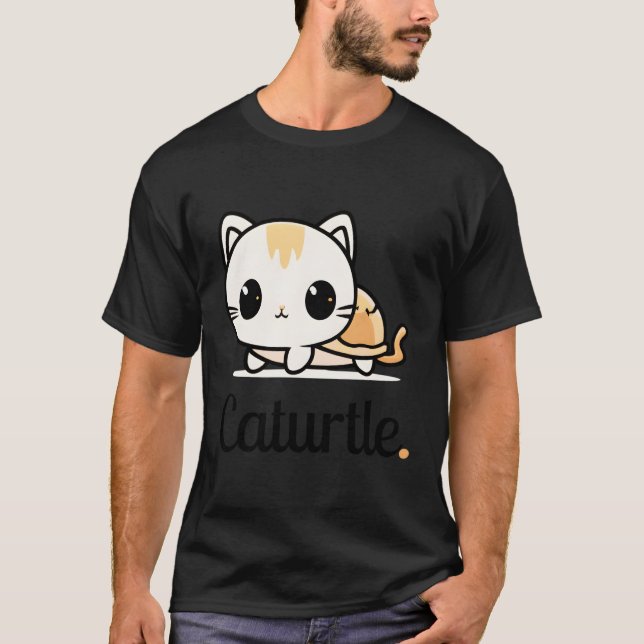 T-shirt Kawaii Kitten Caturtle Anime Chat Chibi Turtle Cha (Devant)