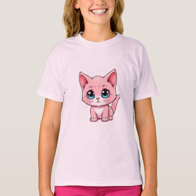 T-shirt Kawaii Kitten rose (Devant)