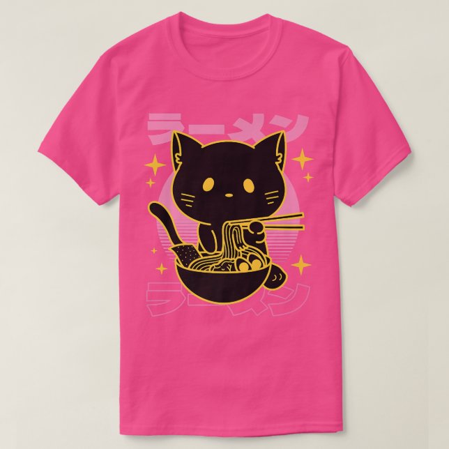 T-shirt Kawaii Kitty Chat Manger Ramen Cute Kitten Otaku N (Design devant)