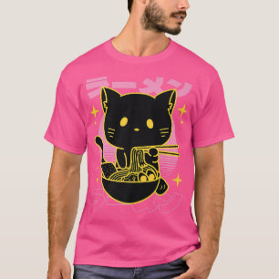 T-shirt Kawaii Kitty Chat Manger Ramen Cute Kitten Otaku N