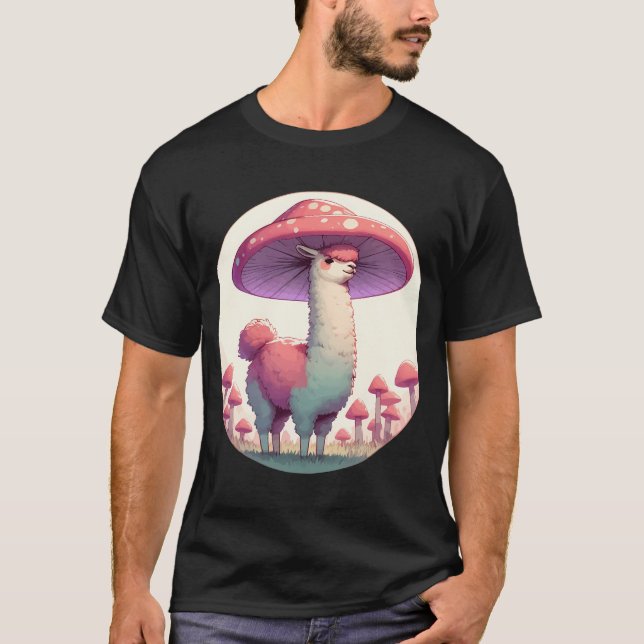 T-shirt Kawaii lama simple et souriante en Casquette champ (Devant)