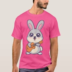 T-shirt Kawaii Lapin Lapin Jouer Acoustique Guitare Carto