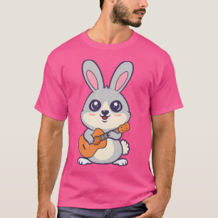 T-shirt Kawaii Lapin Lapin Jouer Acoustique Guitare Carto