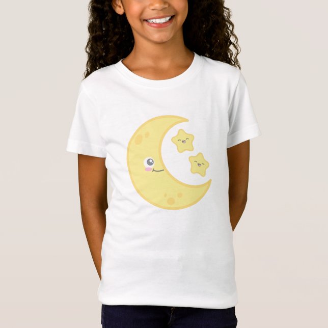 T-Shirt Kawaii Lune et les vêtements d'étoiles (Devant)