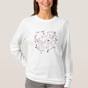 T-shirt kawaii maman lapin et son lapin avec des fleurs