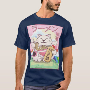 T-shirt Kawaii Maneki Neko Chat Ramen Noodles japonais Aes