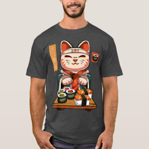 T-shirt Kawaii Maneki Neko Sushi Bar Cute Sashimi Maki