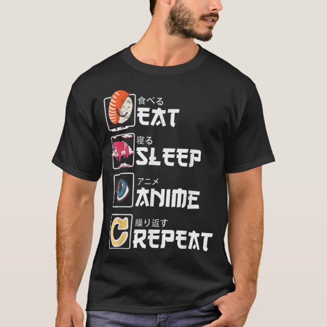 T-shirt Kawaii Manga Sushi - Manger Sleep Anime Repeat - m (Devant)
