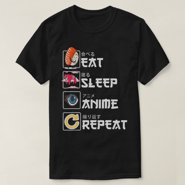 T-shirt Kawaii Manga Sushi Mat Sleep Anime Répéter mignon  (Design devant)