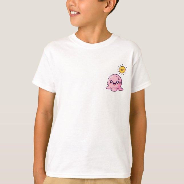 T-shirt Kawaii Melting Pink Ice Cream Character with Happy (Devant)