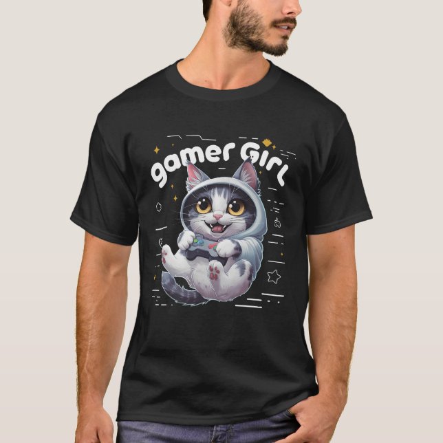 T-shirt Kawaii mème mignonne gamer chat fille jeu vidéo G (Devant)