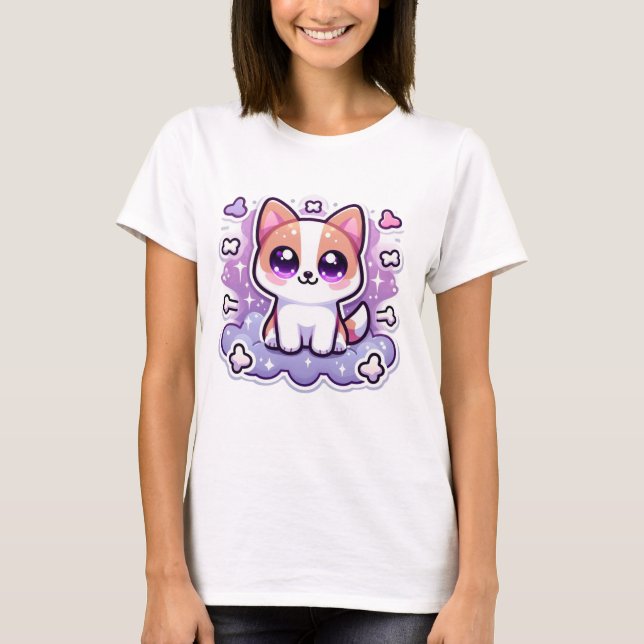 T-shirt Kawaii mignon Chien adorable Chien avec de grands  (Devant)