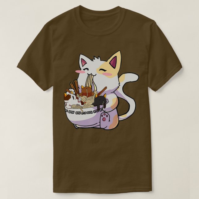 T-shirt Kawaii Neko Chat Ramen Bowl Anime nouilles japonai (Design devant)
