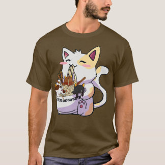 T-shirt Kawaii Neko Chat Ramen Bowl Anime nouilles japonai