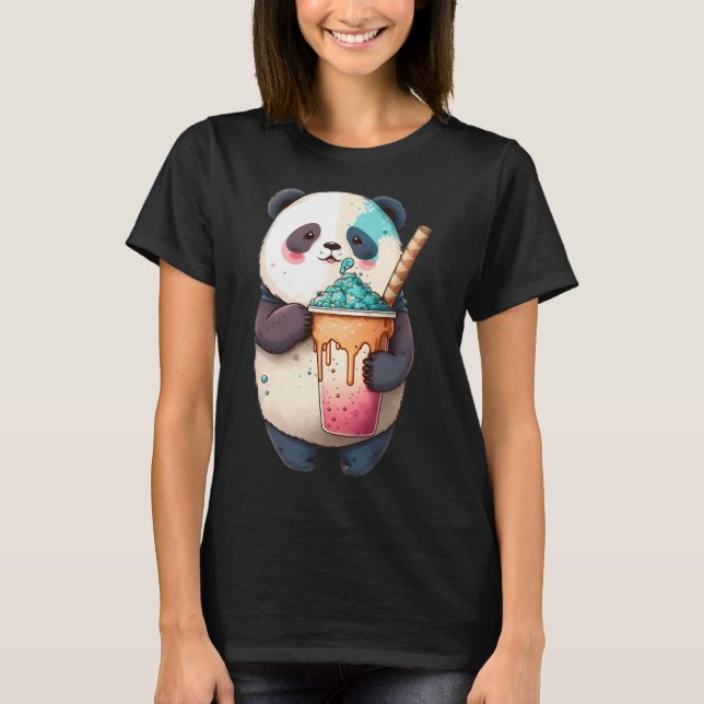 T-shirt Kawaii Panda Bear Slushie Cold Sweet Treat Art (Devant)