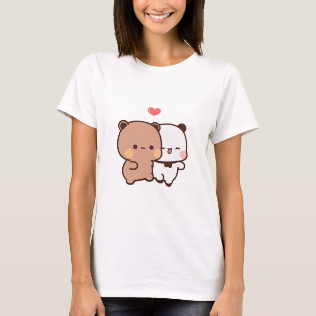 T-shirt Kawaii Panda couple ours, bubu et dudu amour (Devant)