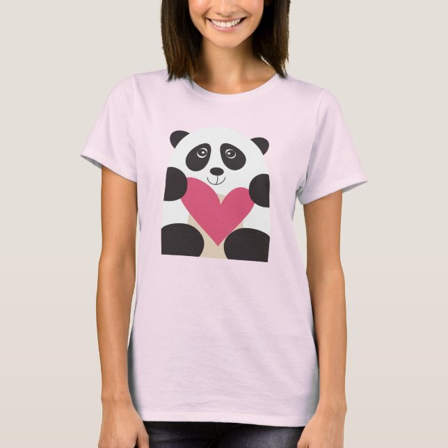 T-shirt Kawaii Panda Holding Heart – Cute Smiling Bear  (Devant)
