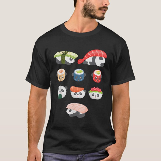 T-shirt Kawaii Panda Hug Sushi (Devant)