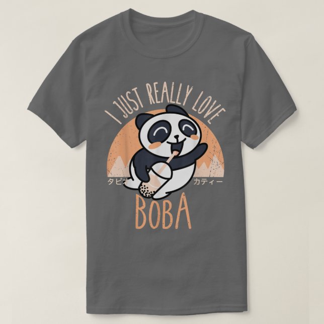 T-shirt Kawaii Panda J'Aime Vraiment Boba Japonais Anim (Design devant)
